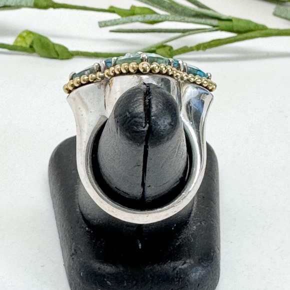 LAGOS Caviar .925/18K Gold Blue Topaz Statement Ring - Picture 6 of 11